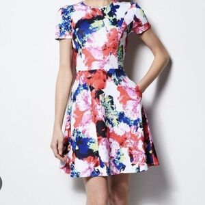 Milly Floral Fit and Flare Short Sleeve Scuba Dress Size 8